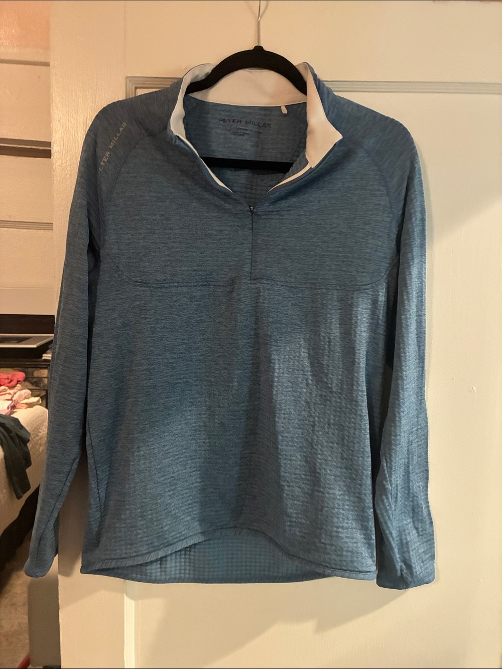 Peter Millar Heathered Blue Quarter-Zip Pullover
